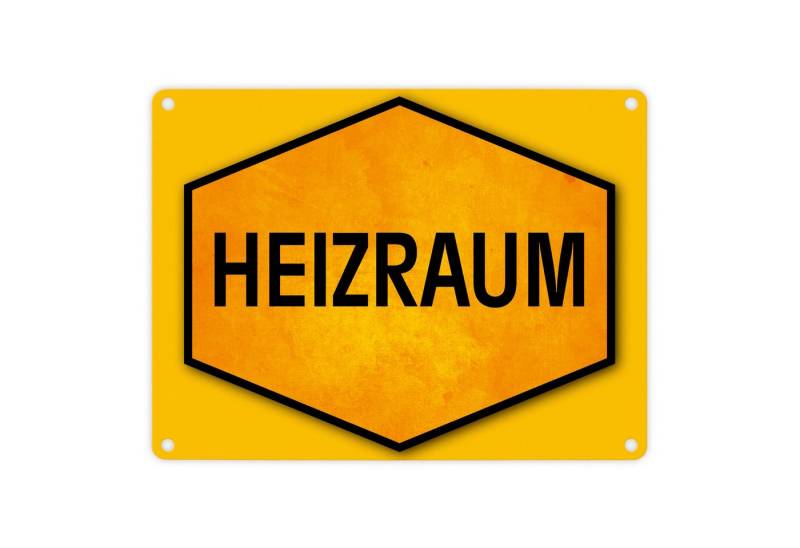 speecheese Metallschild Heizraum Warn und Hinweisschild in Gelb Schwarz Warnschild von speecheese