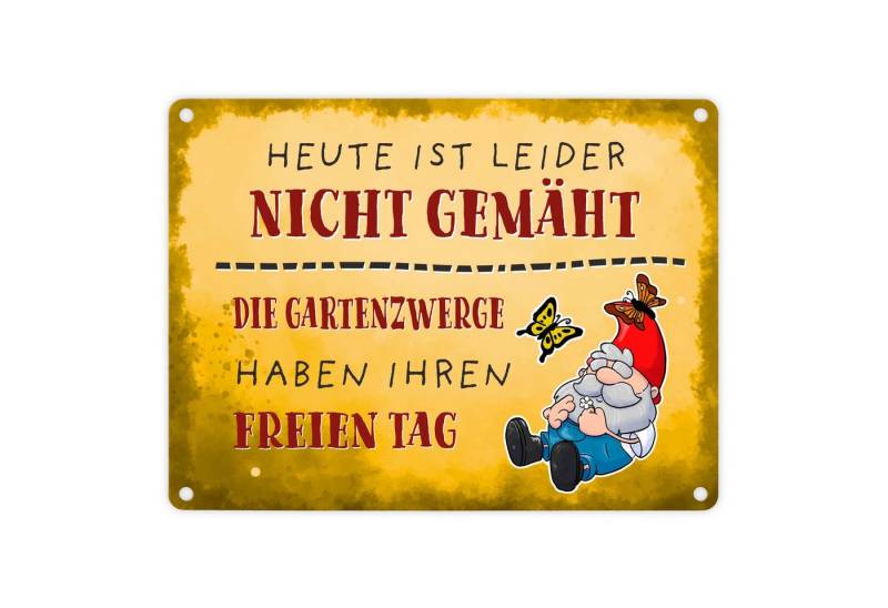 speecheese Metallschild Heute ist leider nicht gemäht… Gartenzwerg Metallschild in 15x20 cm von speecheese