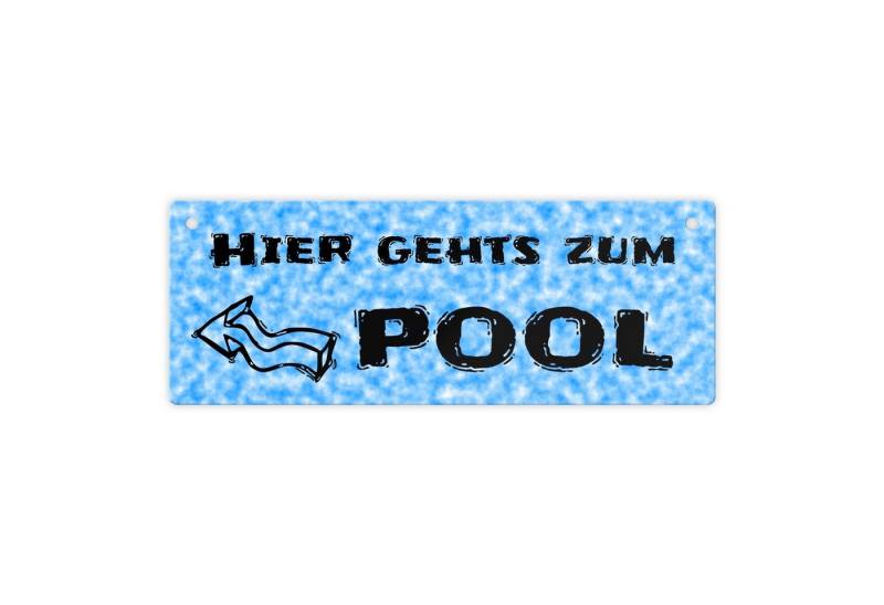 speecheese Metallschild Hier geht’s zum Pool mit Pfeil nach links - Metallschild von speecheese