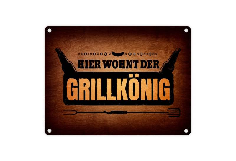 speecheese Metallschild Hier wohnt der Grillkönig Metallschild Grill grillen König Fleisch von speecheese