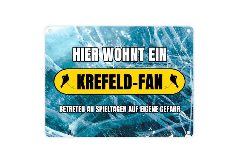 speecheese Metallschild Hier wohnt ein Krefeld Fan Metallschild in 15x20 cm mit Eishallen von speecheese