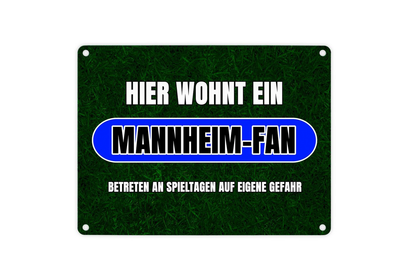 speecheese Metallschild Hier wohnt ein Mannheim-Fan Metallschild in 15x20 cm mit Rasenmotiv von speecheese