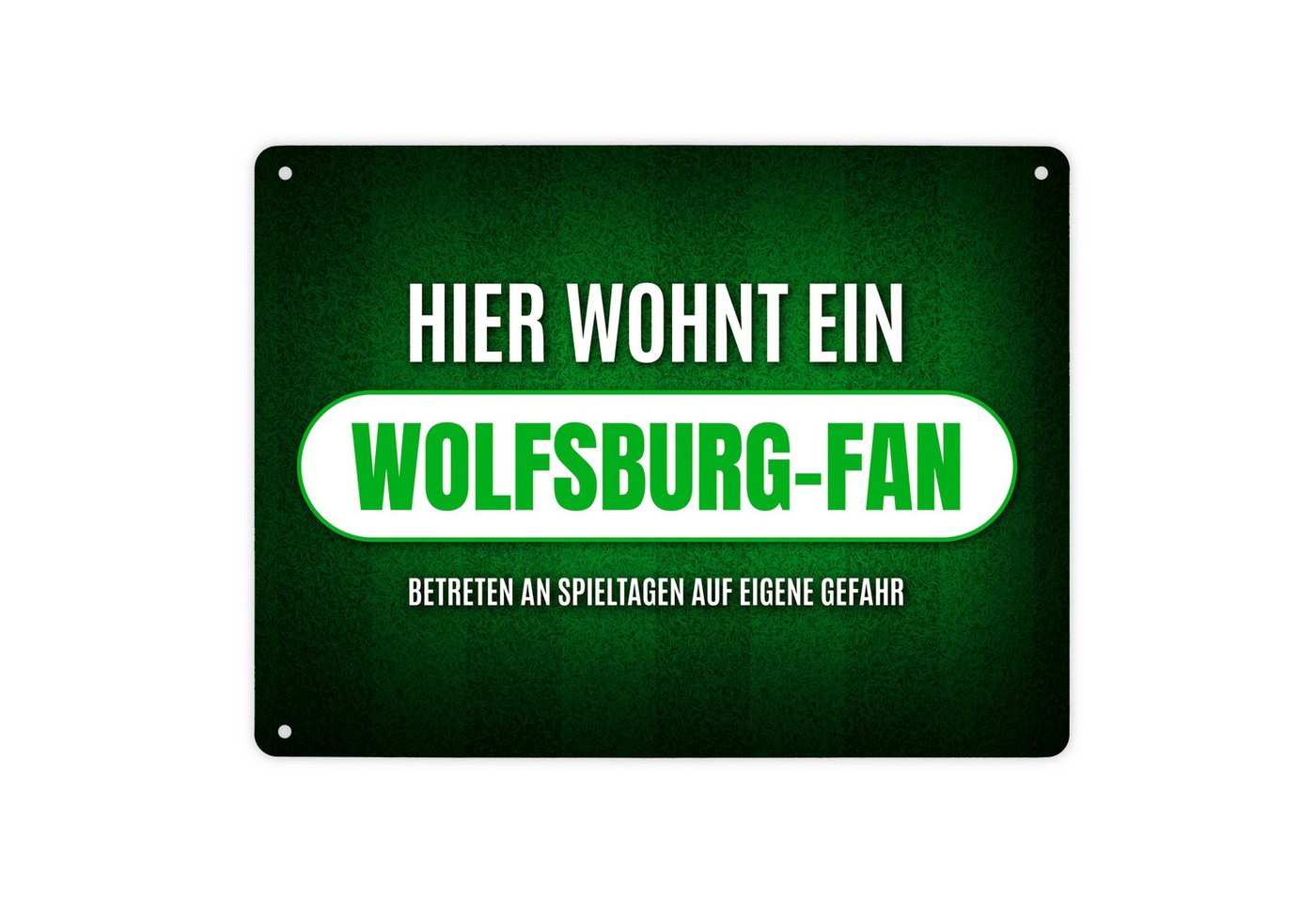 speecheese Metallschild Metallschild XL mit Spruch: Hier wohnt ein Wolfsburg Fan Schild von speecheese