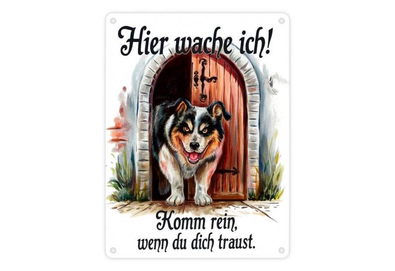 speecheese Metallschild Hund bewacht Tür Hier wache ich Metallschild in 15x20 cm von speecheese