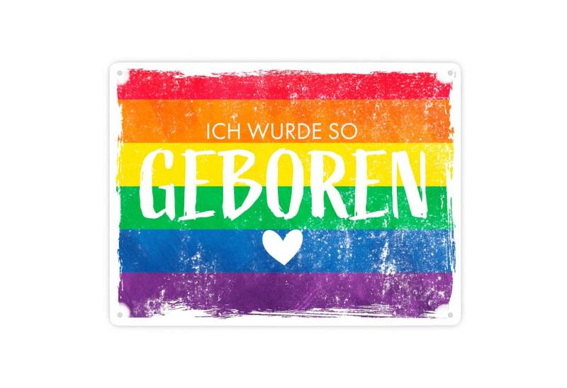speecheese Metallschild Ich wurde so geboren Metallschild XXL in 28x38 cm mit Regenbogenflagge speecheese Metallschild Ich wurde so geboren Metallschild XXL in 28x38 cm mit Regenbogenflagge von speecheese