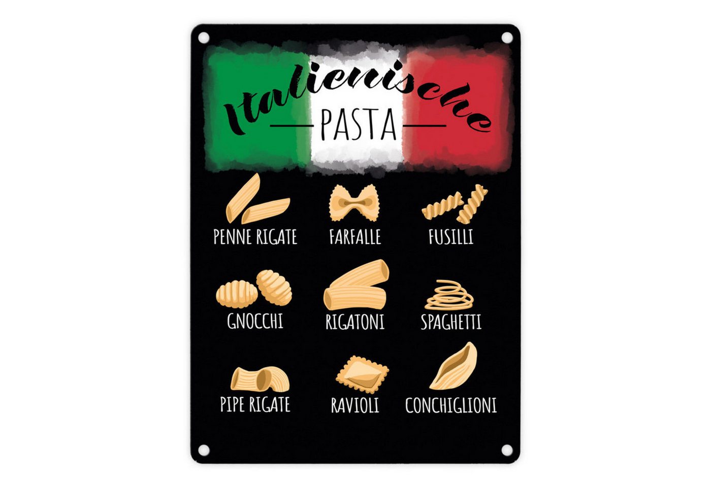 speecheese Metallschild Italienische Pasta Metallschild in 15x20 cm in schwarz von speecheese