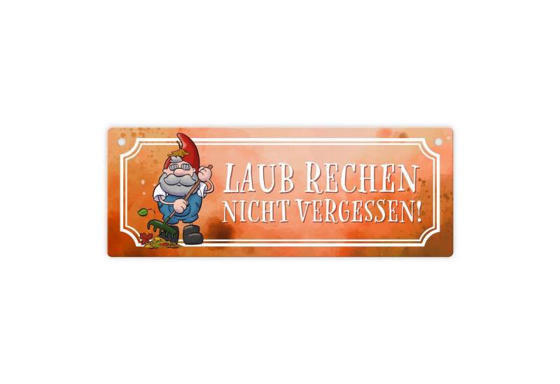 speecheese Metallschild Laub rechen nicht vergessen Metallschild mit Gartenzwerg von speecheese
