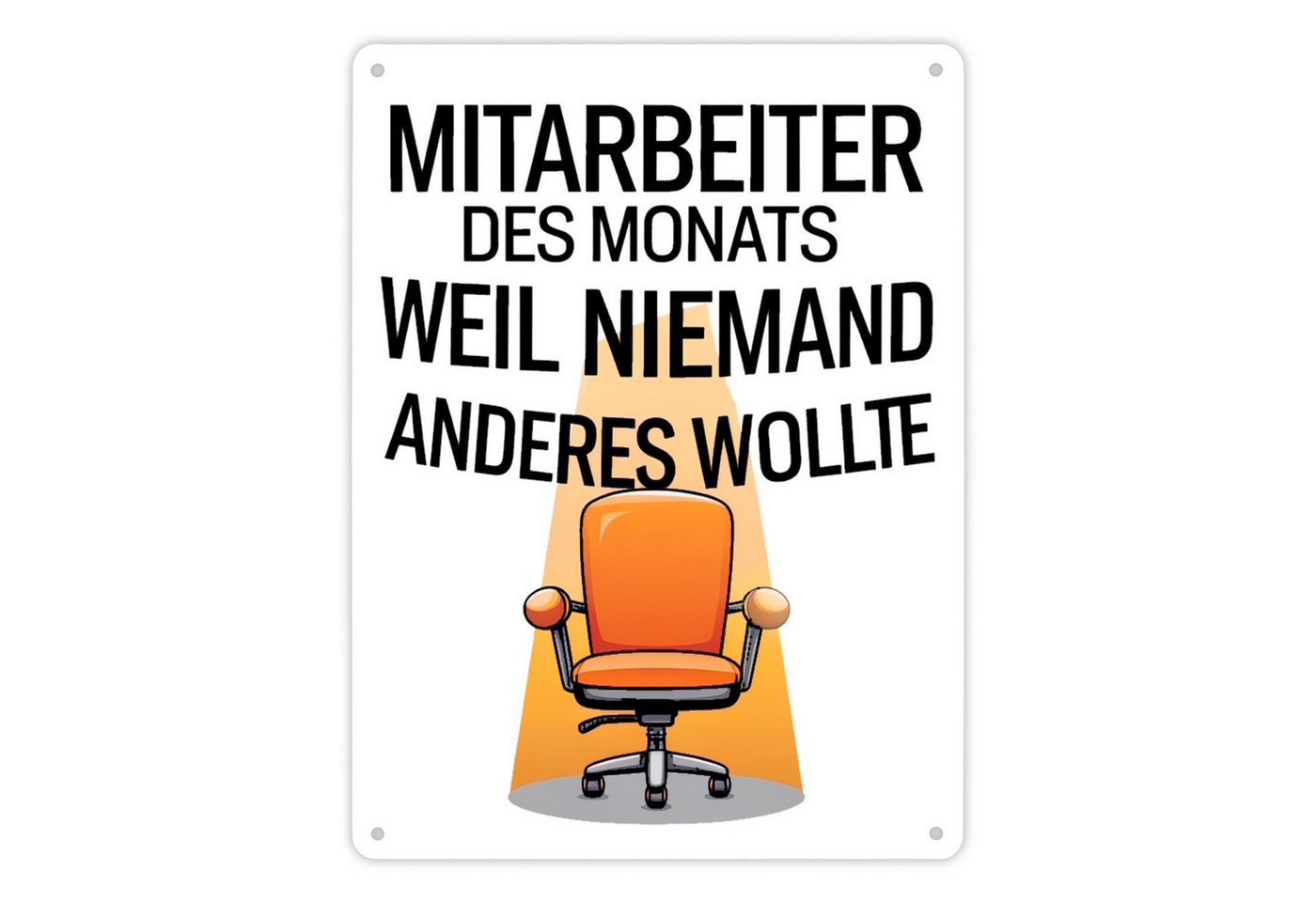 speecheese Metallschild Leerer Bürostuhl - Mitarbeiter des Monats Metallschild XL in 21x28 cm von speecheese