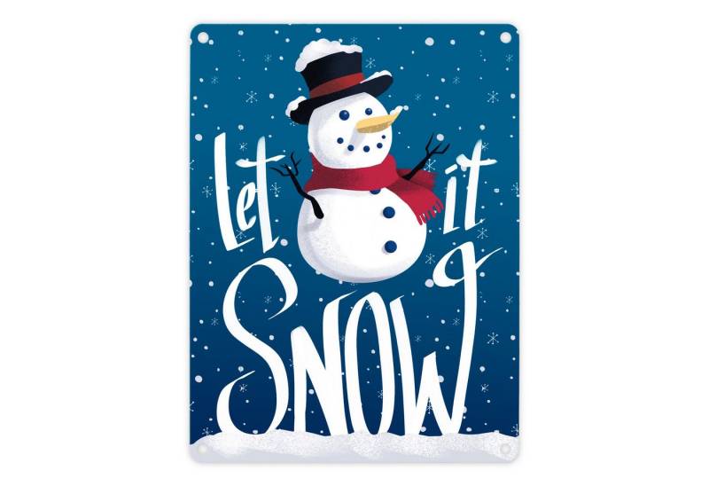 speecheese Metallschild Let it Snow Metallschild in 15x20 cm mit süßem Schneemann von speecheese