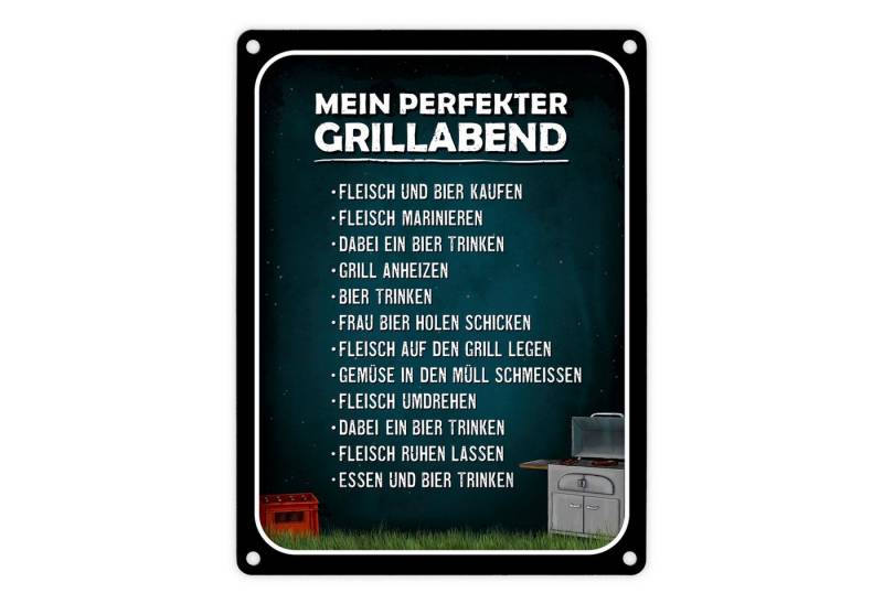 speecheese Metallschild Mein perfekter Grillabend Metallschild mit Grill Motiv Party Fleisch von speecheese