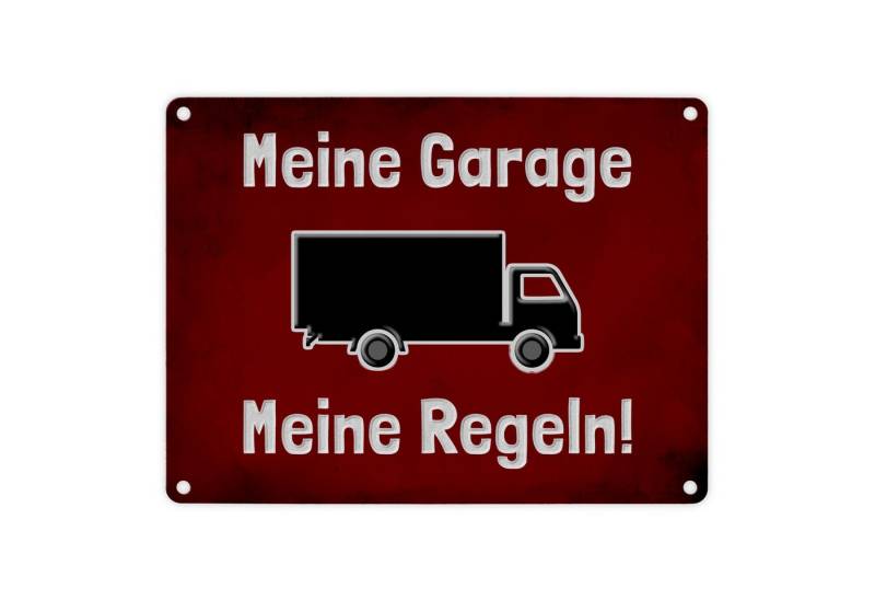 speecheese Metallschild Meine Garage Regeln! Metallschild in 15x20 cm mit LKW und rotem von speecheese