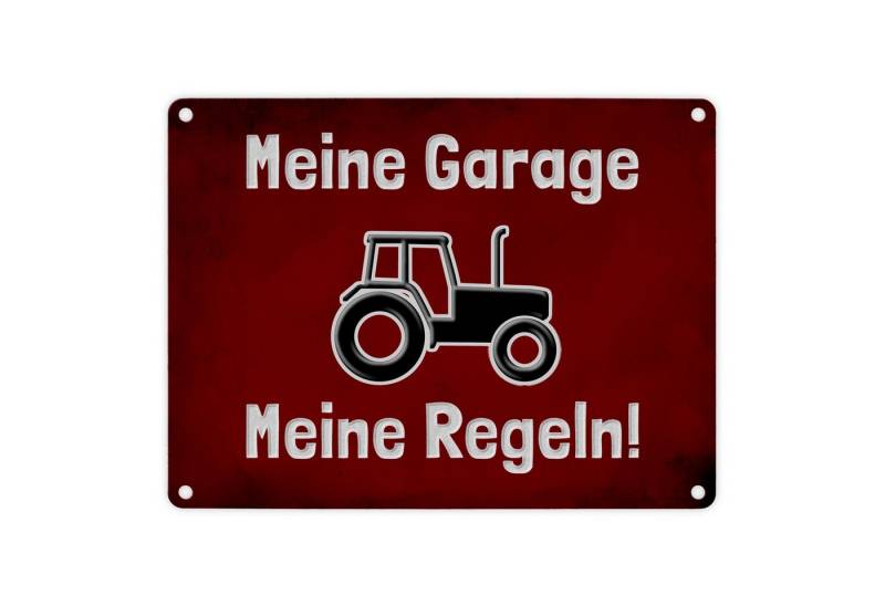 speecheese Metallschild Meine Garage Regeln! Metallschild in 15x20 cm mit Traktor und rotem von speecheese