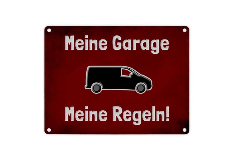 speecheese Metallschild Meine Garage Regeln! Metallschild in 15x20 cm mit Van und rotem von speecheese
