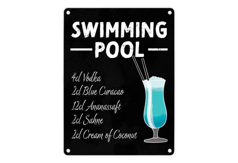 speecheese Metallschild Metallschild in 15x20 cm mit Cocktailrezept für Swimming Pool von speecheese
