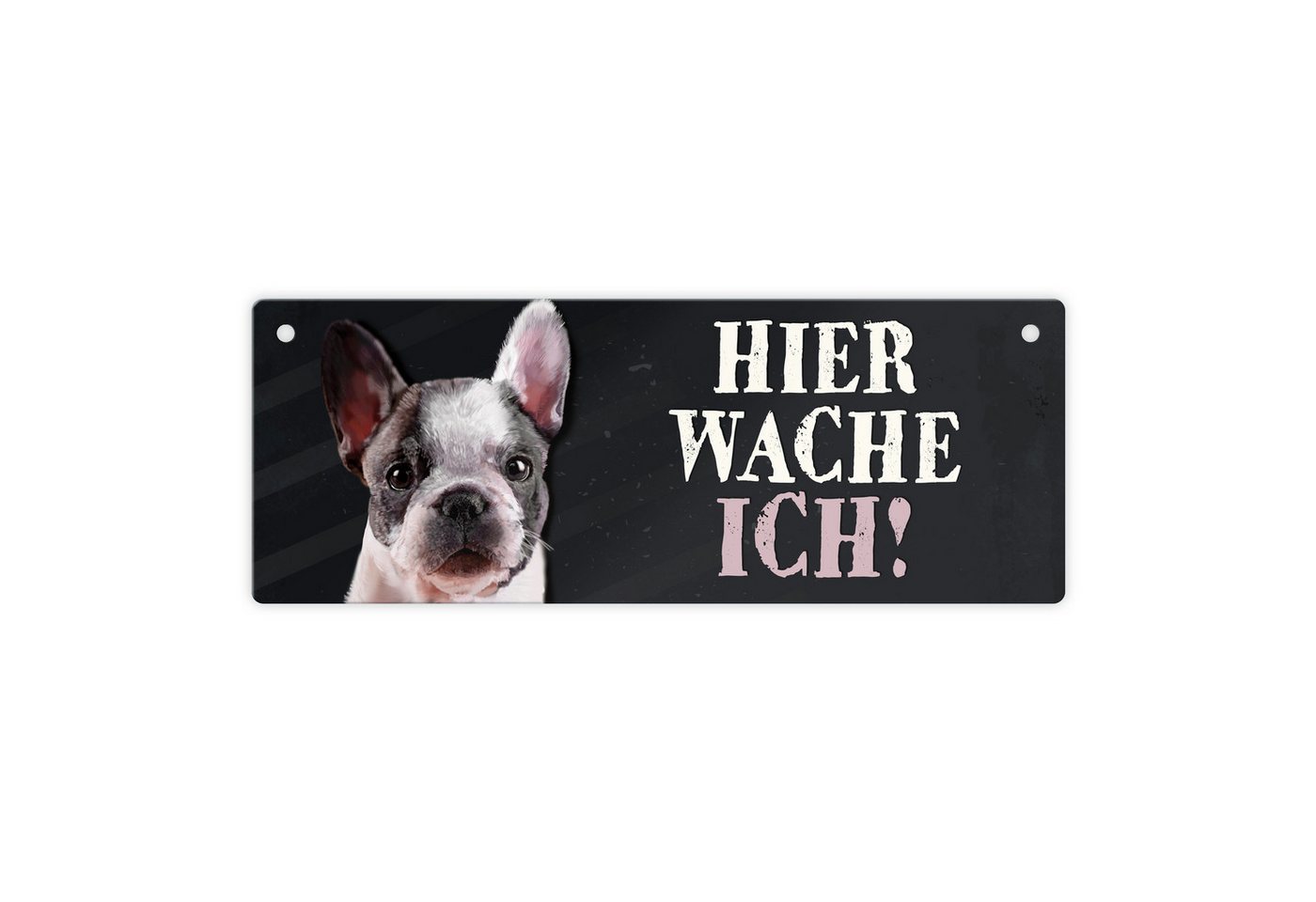 speecheese Metallschild Metallschild mit Französische Bulldogge Motiv und Spruch: Hier wache von speecheese