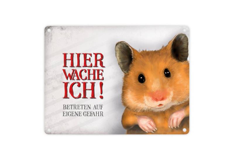 speecheese Metallschild Metallschild mit Hamster Motiv und Spruch: Betreten auf eigene Gefahr von speecheese