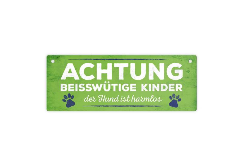 speecheese Metallschild Metallschild mit Spruch: Beisswütige Kinder der Hund ... Schild von speecheese