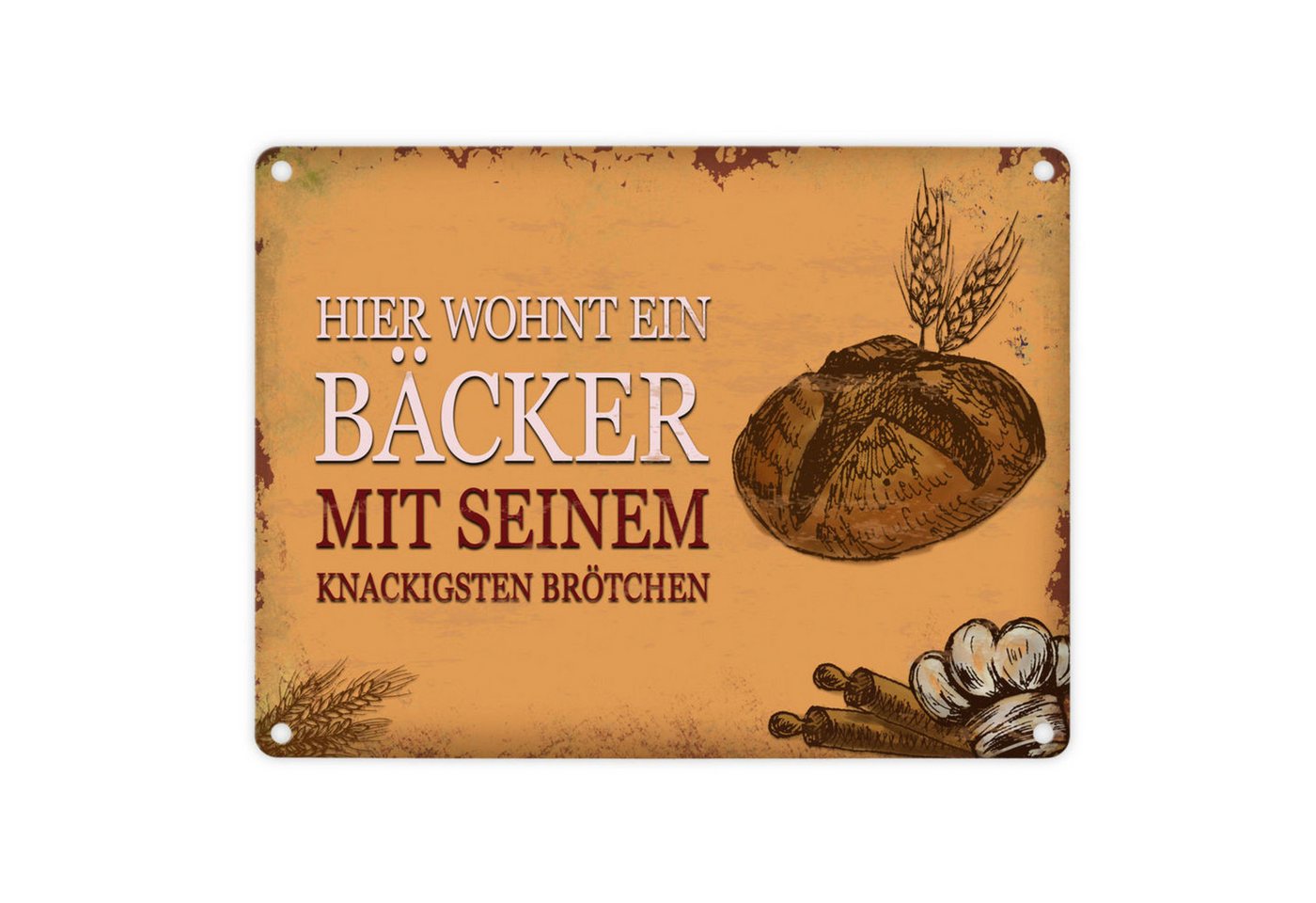 speecheese Metallschild Metallschild mit Spruch: Hier wohnt ein Bäcker seinem ... Blechschild von speecheese