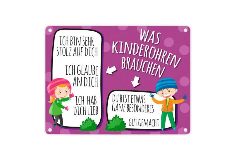 speecheese Metallschild Metallschild mit Spruch: Was Kinderohren brauchen Blechschild Schild von speecheese