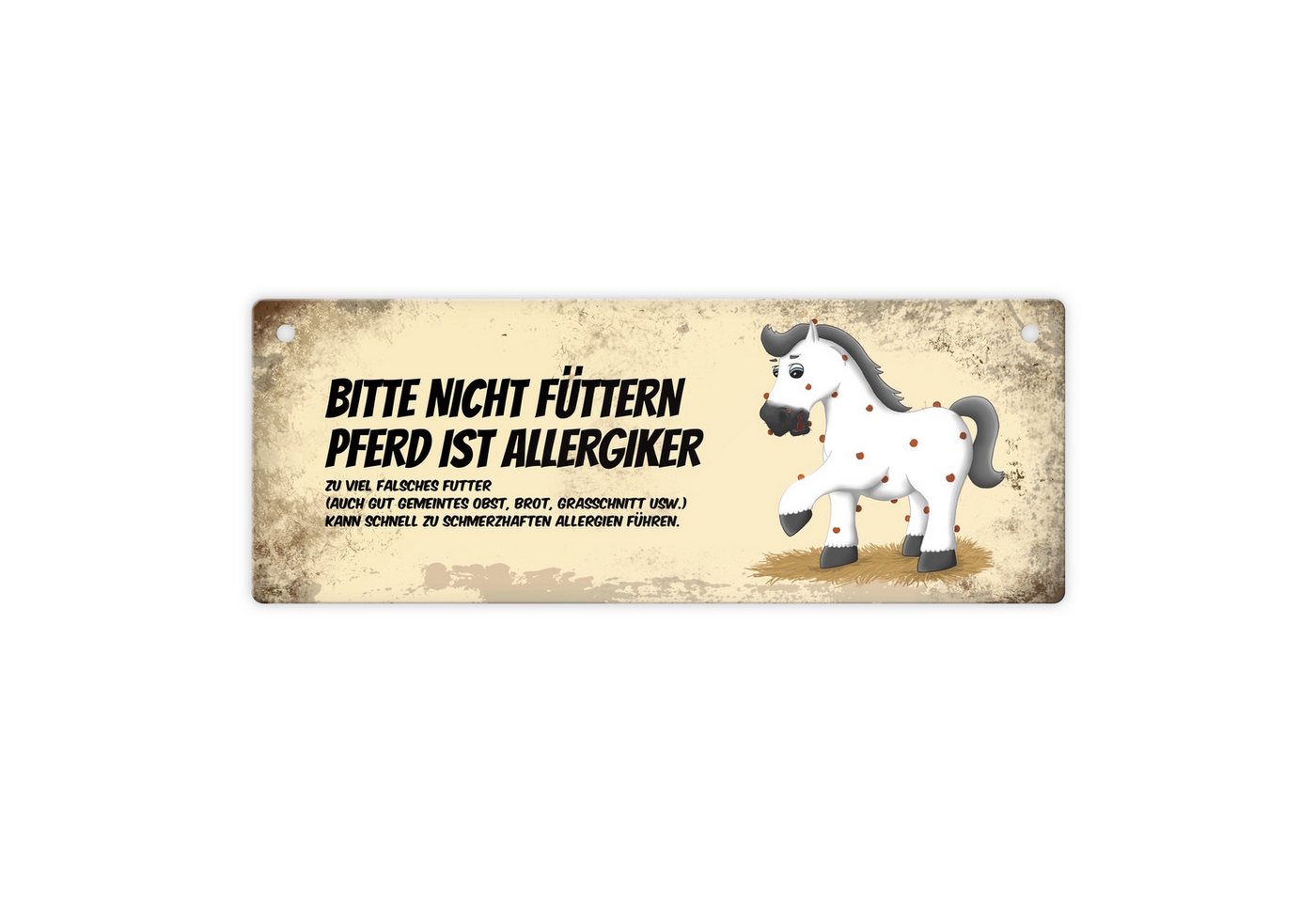 speecheese Metallschild Metallschild mit weißem Pferd Motiv und Spruch: Bitte nicht füttern von speecheese