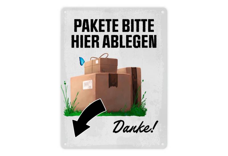 speecheese Metallschild Pakete bitte hier ablegen Danke! Metallschild in 15x20 cm Pfeil links von speecheese