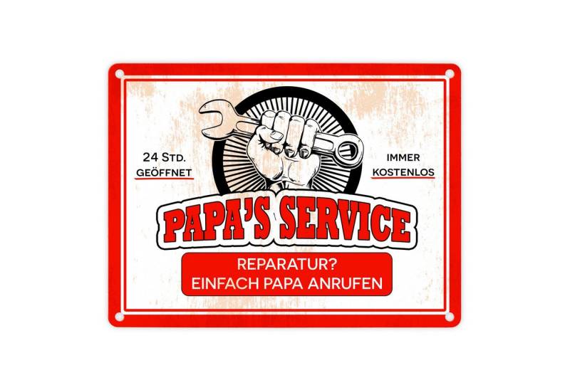 speecheese Metallschild Papa's Service Metallschild in 15x20 cm mit Werkstattmotiv von speecheese