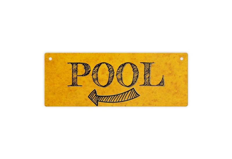 speecheese Metallschild Pool mit Sand und Pfeil nach links Strandoptik - Metallschild von speecheese