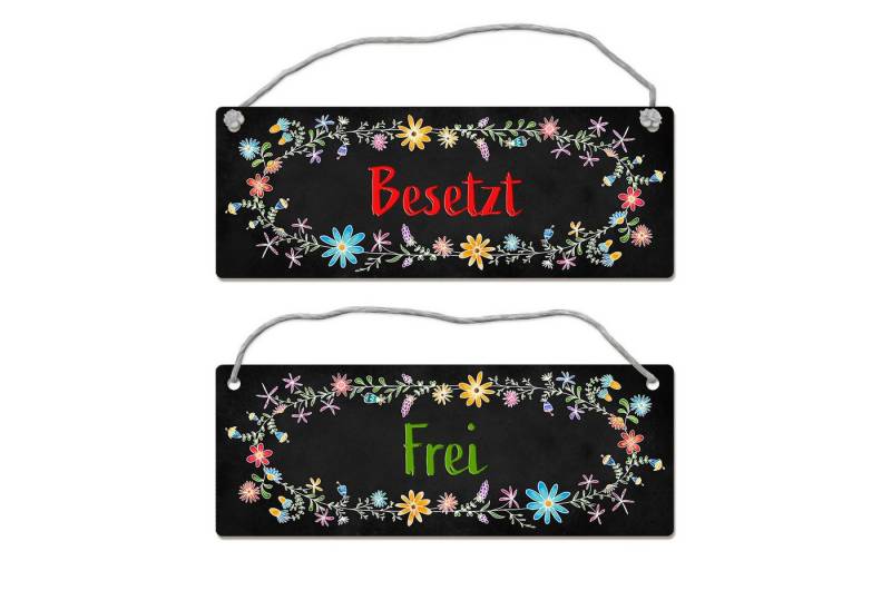 speecheese Metallschild Schwarzes Toilette ist frei oder besetzt Wendeschild mit Blumen Motiv von speecheese