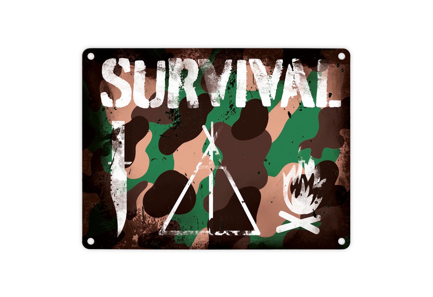 speecheese Metallschild Survival Tarnmuster Metallschild in 15x20 cm im Used-Look von speecheese