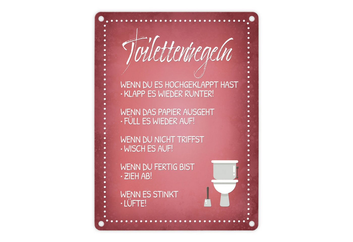 speecheese Metallschild Toilettenregeln Metallschild in rot mit Toilette Motiv Klo Sauberkeit von speecheese