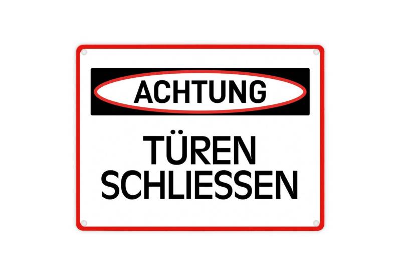 speecheese Metallschild Türen schließen Warn und Hinweisschild im modernen Design Warnschild von speecheese