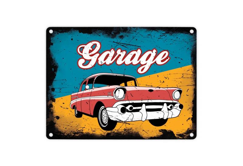 speecheese Metallschild US-Oldtimer Garage Metallschild in 15x20 cm im Used-Look von speecheese