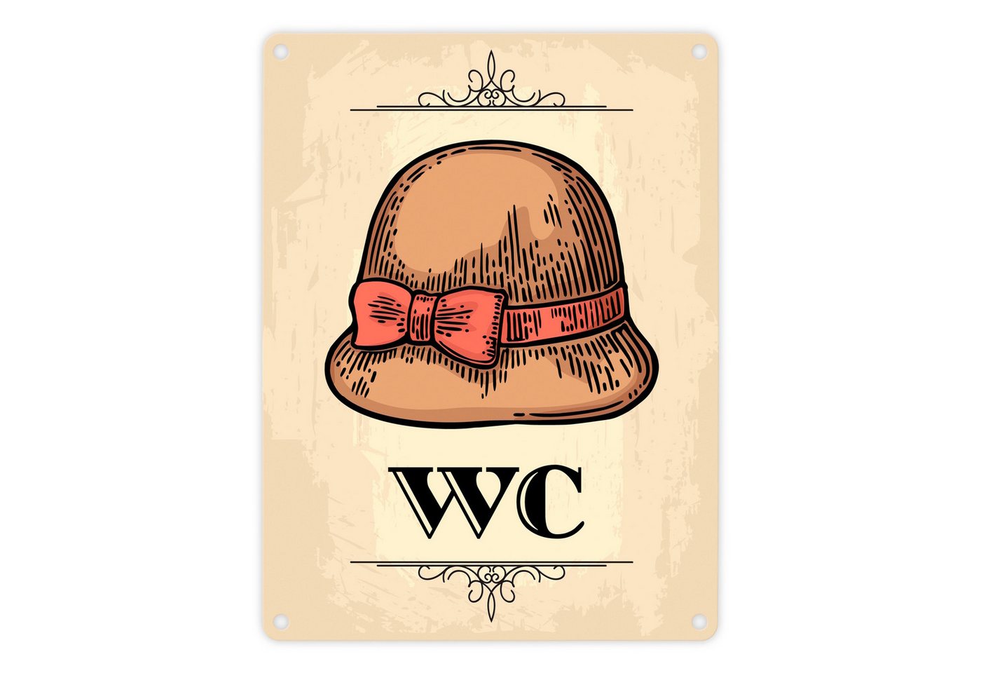 speecheese Metallschild Vintage Damen WC Schild mit Damenhut in beige Blechschild von speecheese