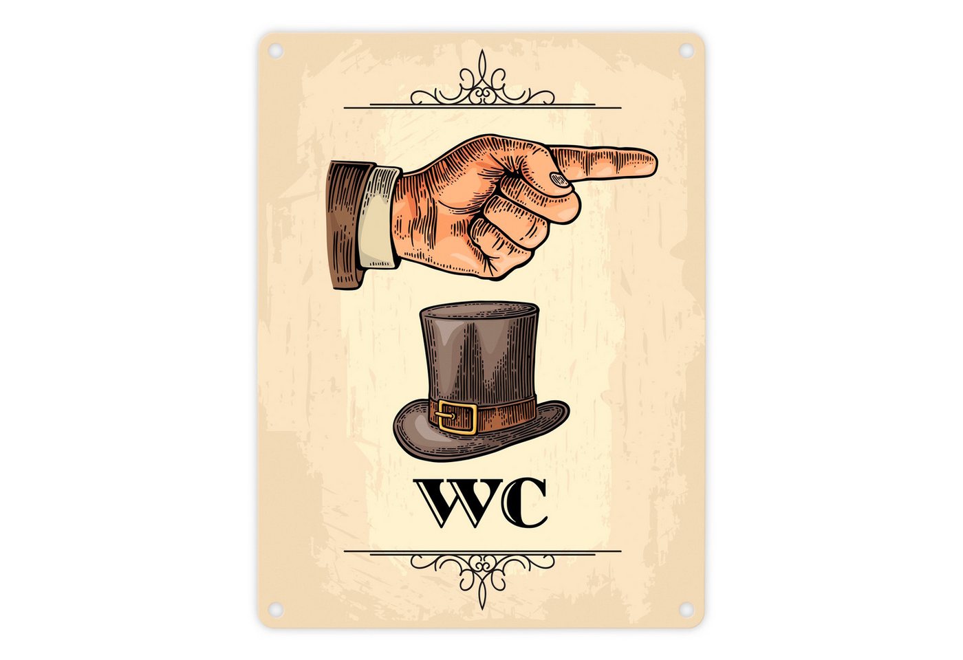 speecheese Metallschild Vintage Herren WC Schild mit Hand nach rechts in beige Blechschild von speecheese