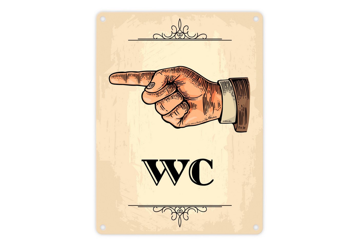 speecheese Metallschild Vintage WC Richtungs Schild mit Hand nach links in beige Blechschild von speecheese