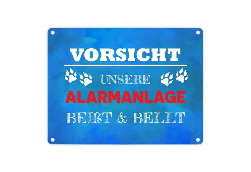 speecheese Metallschild Vorsicht unsere Alarmanlage beißt & bellt Metallschild in 15x20 cm von speecheese