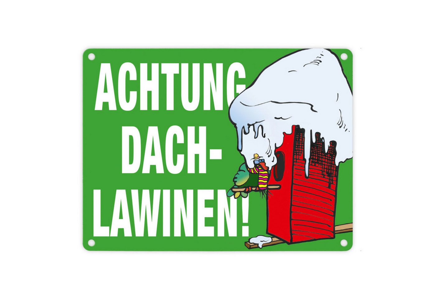 speecheese Metallschild Warnschild für den Winter in grün Achtung Dachlawinen! Mit Comic von speecheese