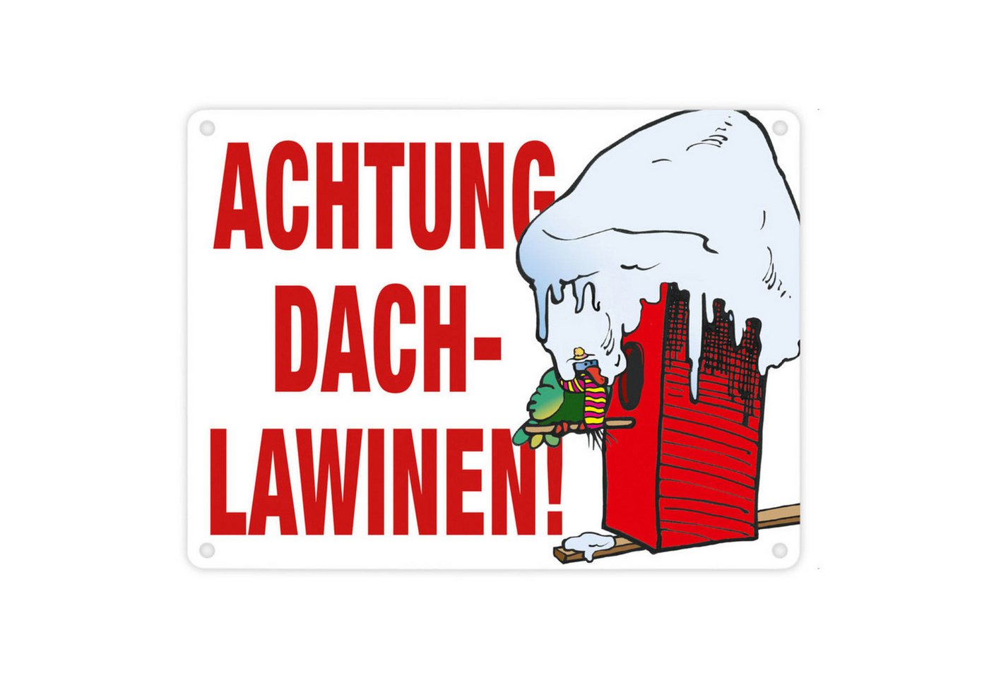speecheese Metallschild Warnschild für den Winter in rot Achtung Dachlawinen! Mit Comic von speecheese