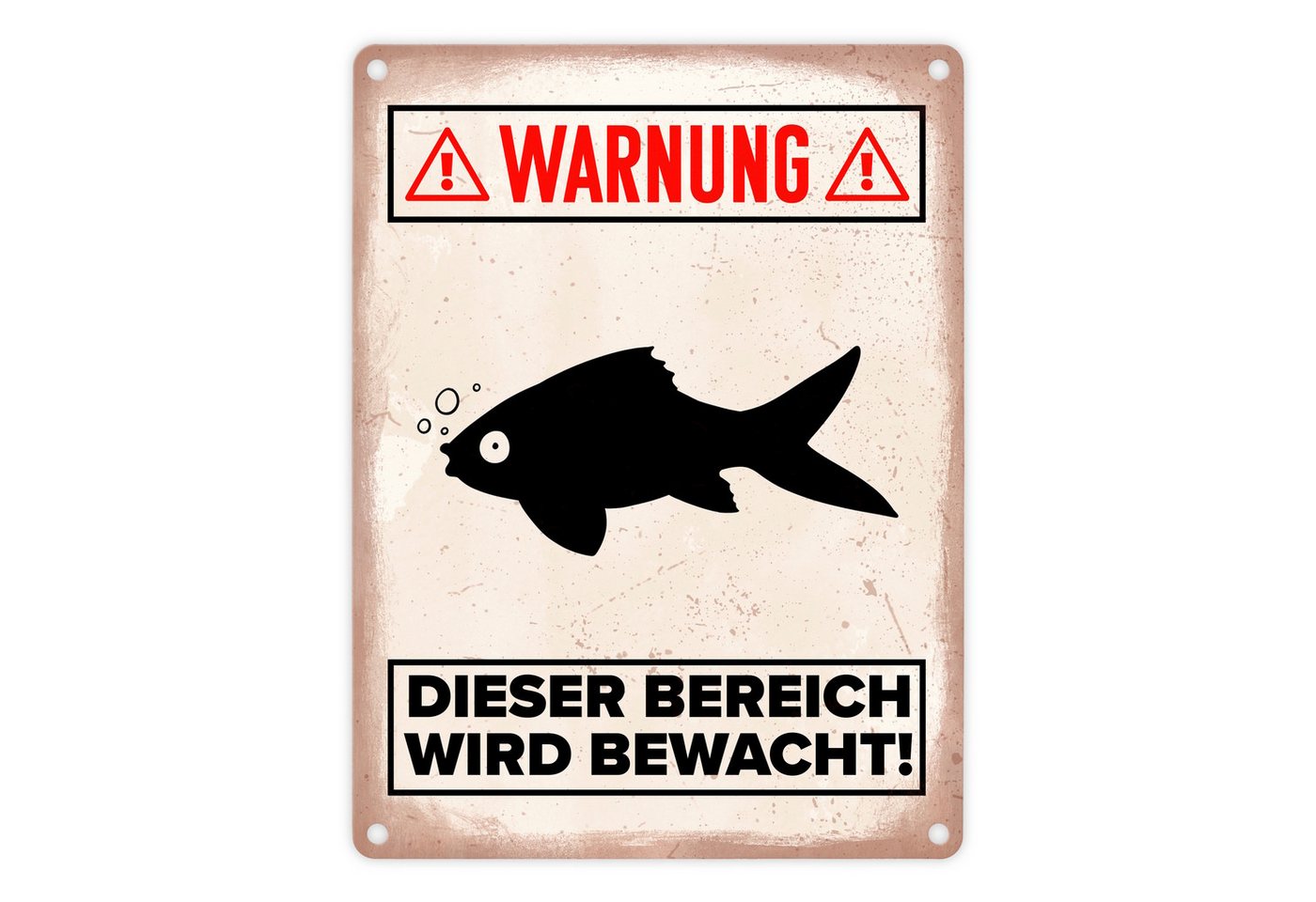 speecheese Metallschild Warnung Bereich wird bewacht Metallschild in 15x20 cm mit Goldfisch von speecheese