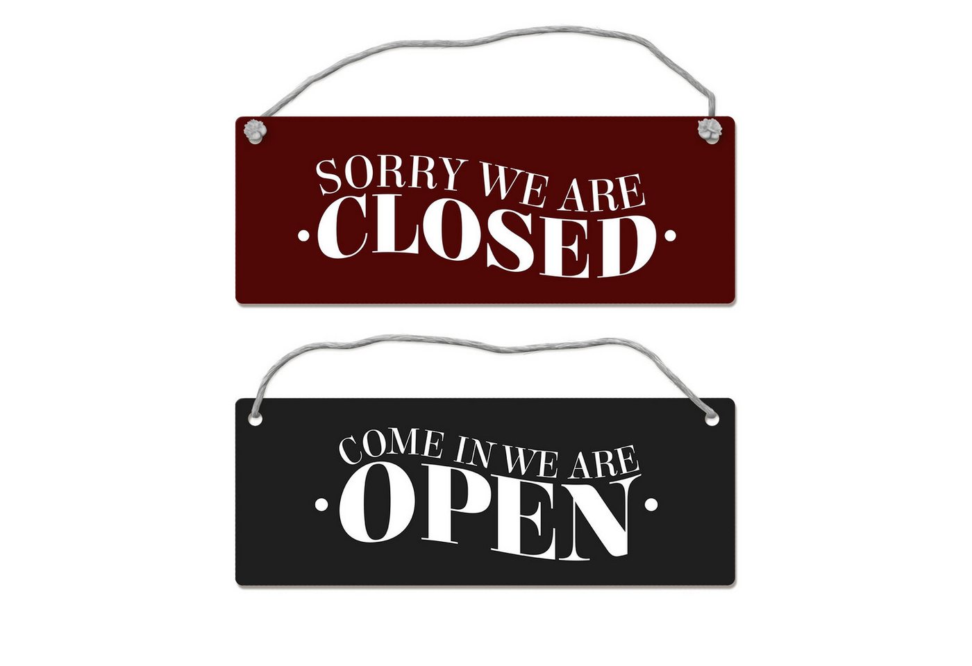 speecheese Metallschild We are open oder closed Wendeschild mit Kordel in schwarz rot Schild von speecheese