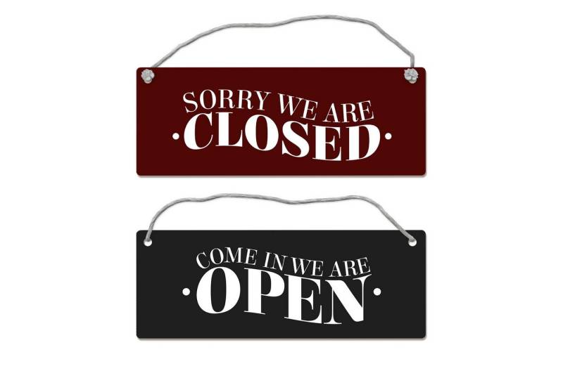 speecheese Metallschild We are open oder closed Wendeschild mit Kordel in schwarz rot Schild von speecheese