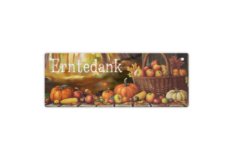 speecheese Metallschild Weidenkorb mit Herbstprodukten - Erntedank - Metallschild von speecheese