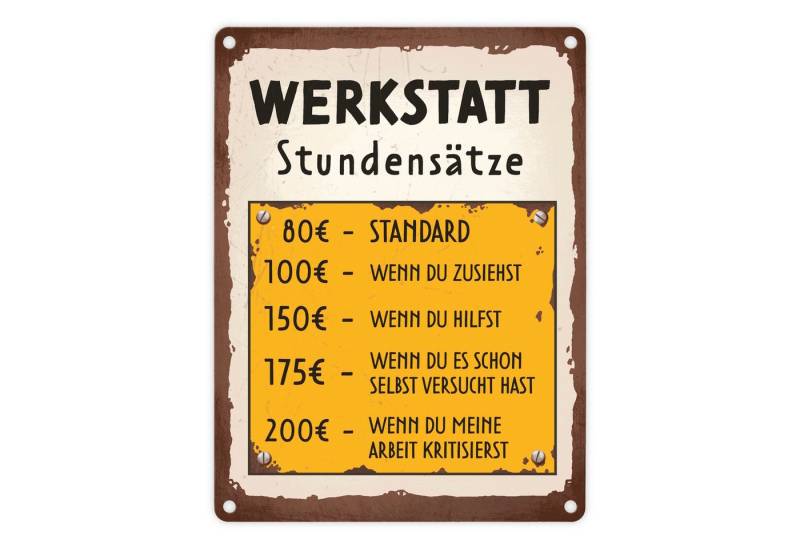 speecheese Metallschild Werkstatt Stundensätze Metallschild in 15x20 cm von speecheese