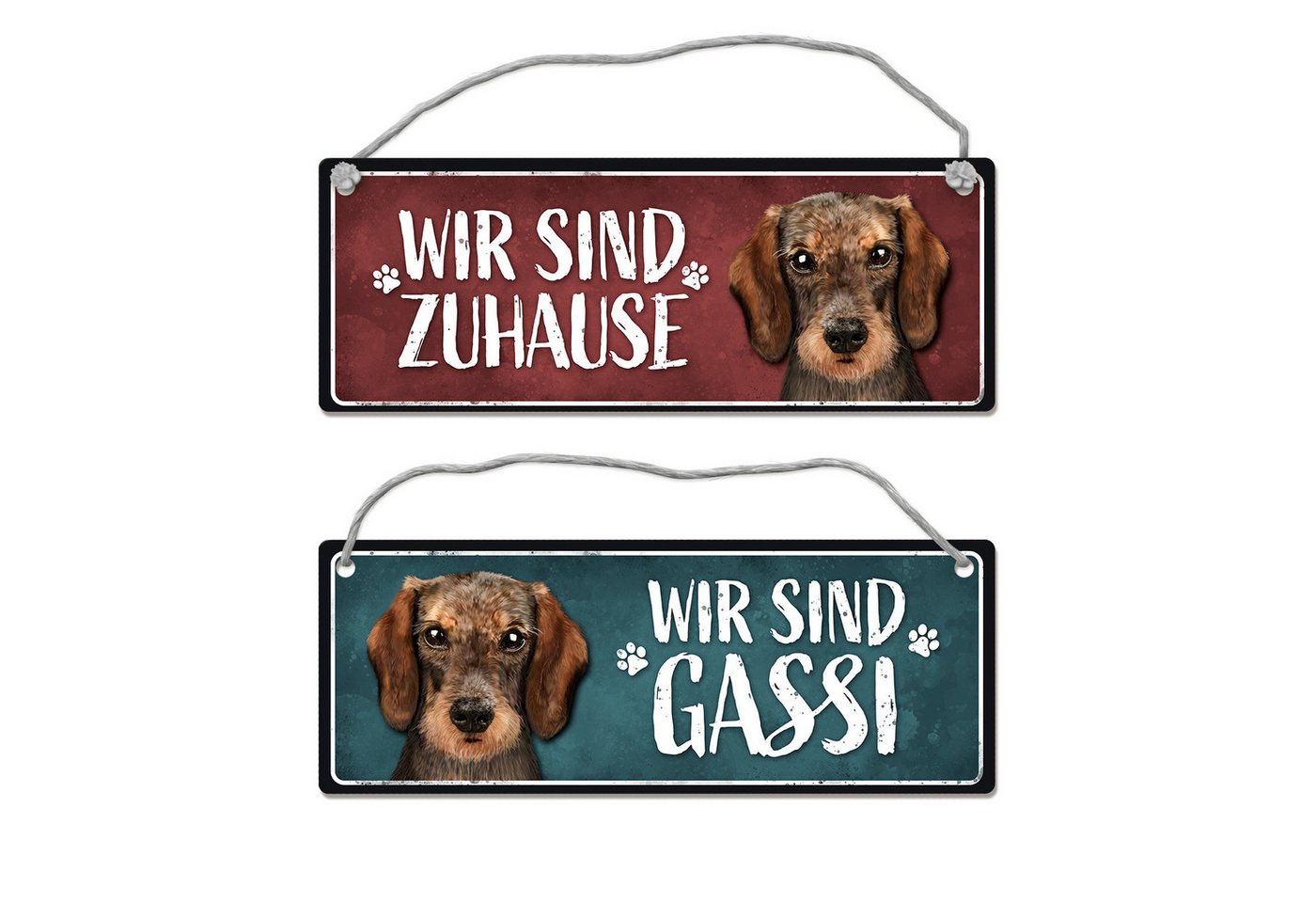 speecheese Metallschild Wir sind Gassi/Zuhause Dackel Wendeschild mit Kordel Schild Türschild von speecheese