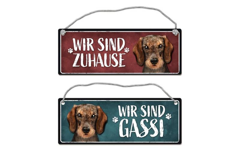 speecheese Metallschild Wir sind Gassi/Zuhause Dackel Wendeschild mit Kordel Schild Türschild von speecheese