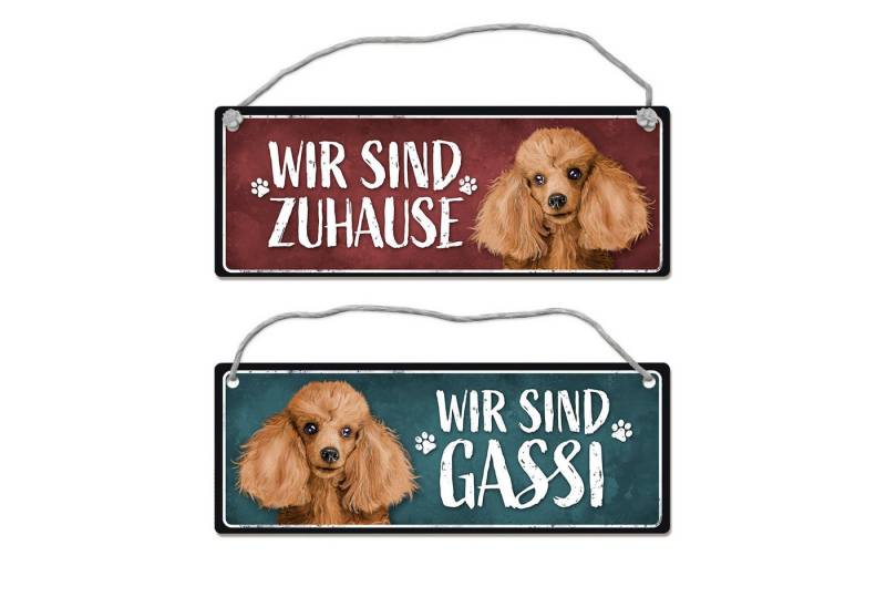 speecheese Metallschild Wir sind Gassi/Zuhause Pudel Wendeschild mit Kordel Schild Türschild von speecheese
