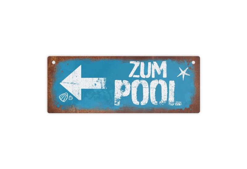 speecheese Metallschild Zum Pool Pfeil links Metallschild in Rostoptik von speecheese