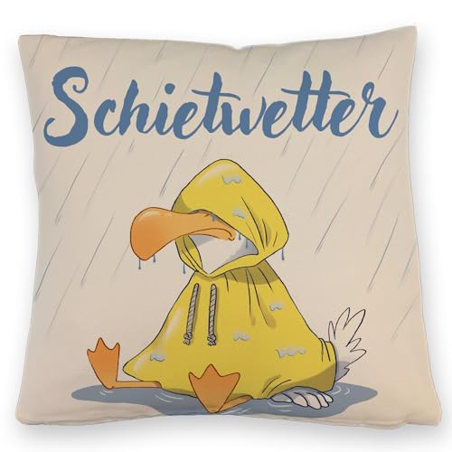 Möwe Kissen mit Leinenoptik mit Spruch Schietwetter Moin Maritime Deko Meer Norden Feeling ulkig witzig Spaß bei Regen Möwe Kissen mit Leinenoptik für Schietwetter-Tage von speecheese