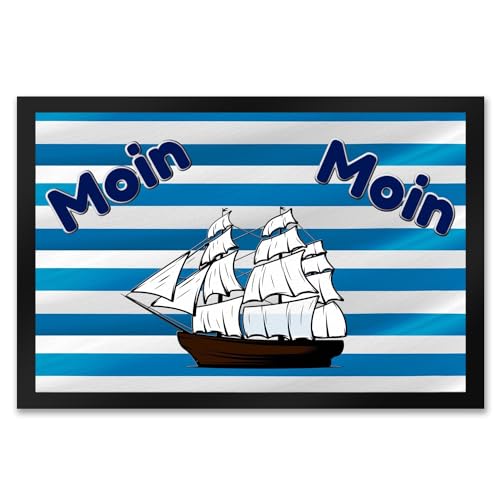 speecheese Moin Moin Fußmatte XXL in 50x75 cm mit Segelboot und maritimem Hintergrund von speecheese