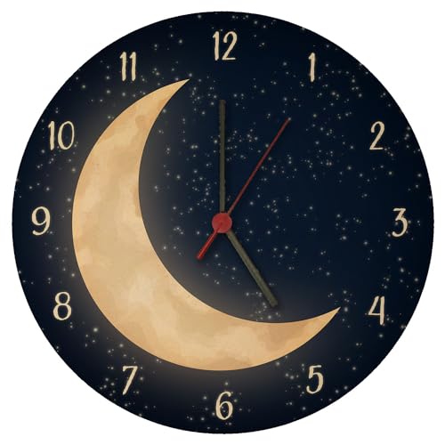 speecheese Nachthimmel mit Halbmond Wanduhr Schöne Uhr für das Kinderzimmer mit Mond und Himmel als Kinderuhr im Kinderzimmer als Dekoration von speecheese